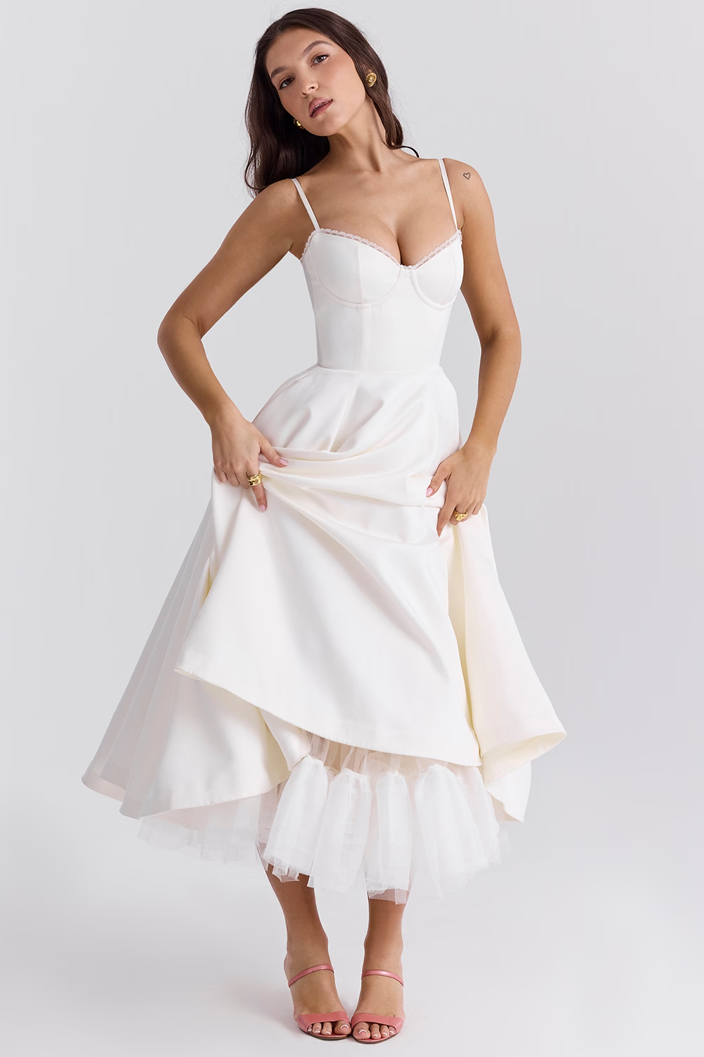 Damen Sommer Spaghettiträger Hochzeitsgast Midikleid