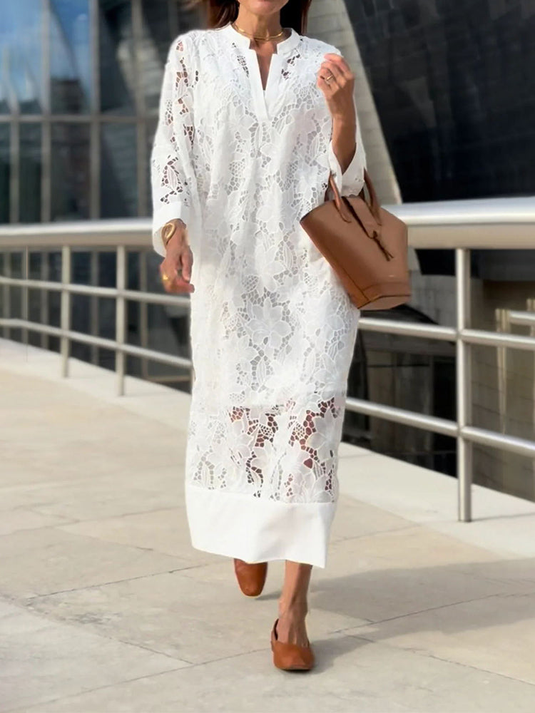Damen Elegant V Ausschnitt Sommer Maxikleid