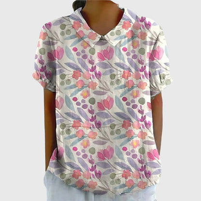 Damen Casual Kurzarm Blumenmuster Bluse