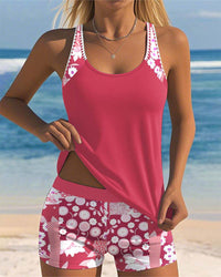 Damen Zweiteiliger Tankini Badeanzug mit Blumenmuster im Strand-Stil