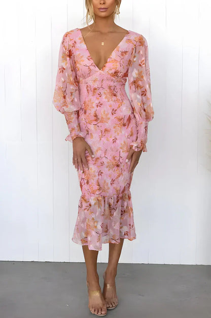 Fiona | Damen Sommer V-Ausschnitt Hochzeitsgastkleid
