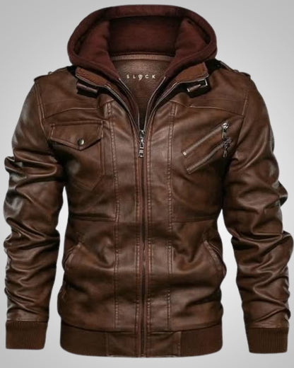 Emil | Herren Klassiker Leder Jacke mit Kapuze