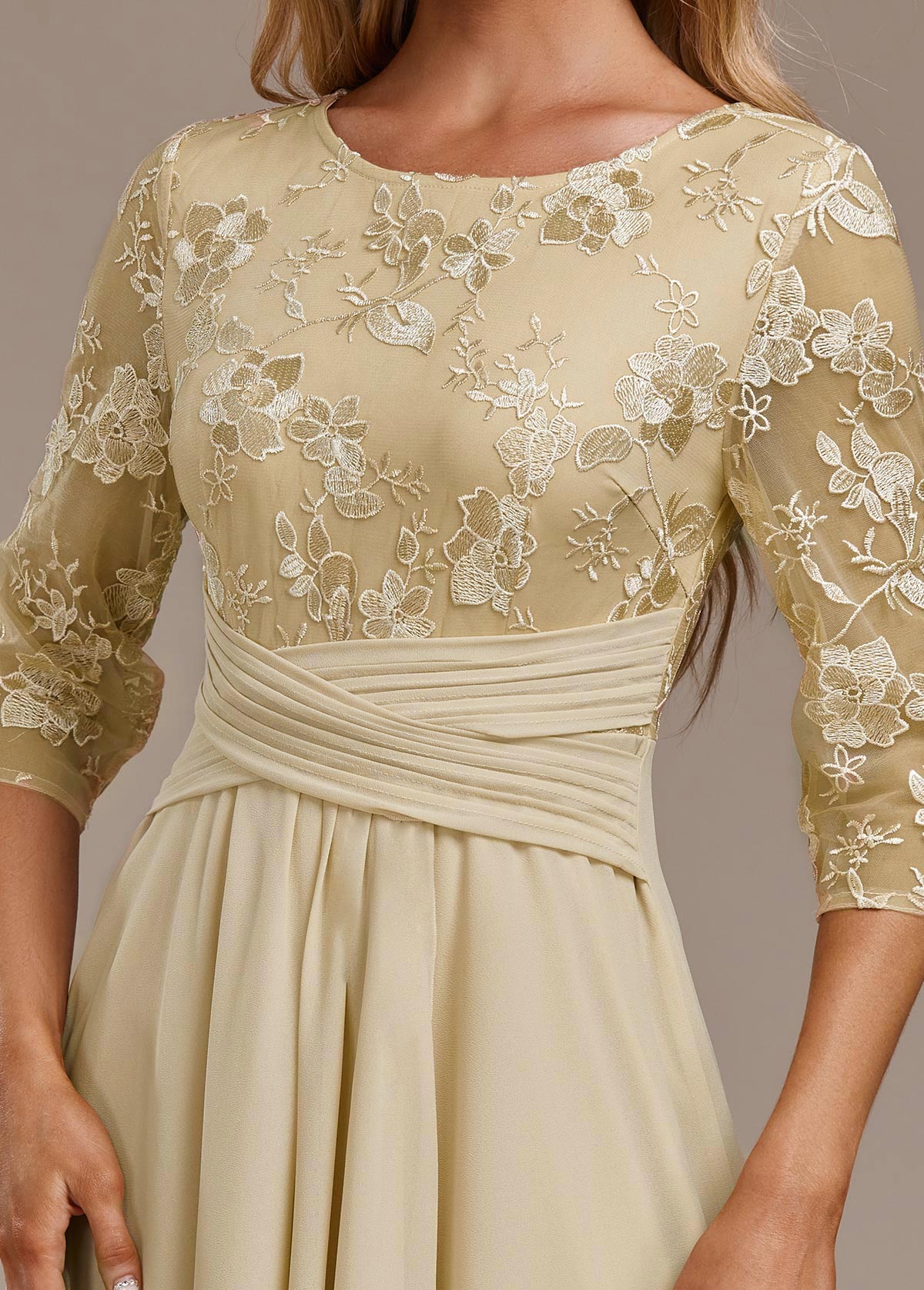 Manuela | Damen Besticktes Chiffon Midikleid