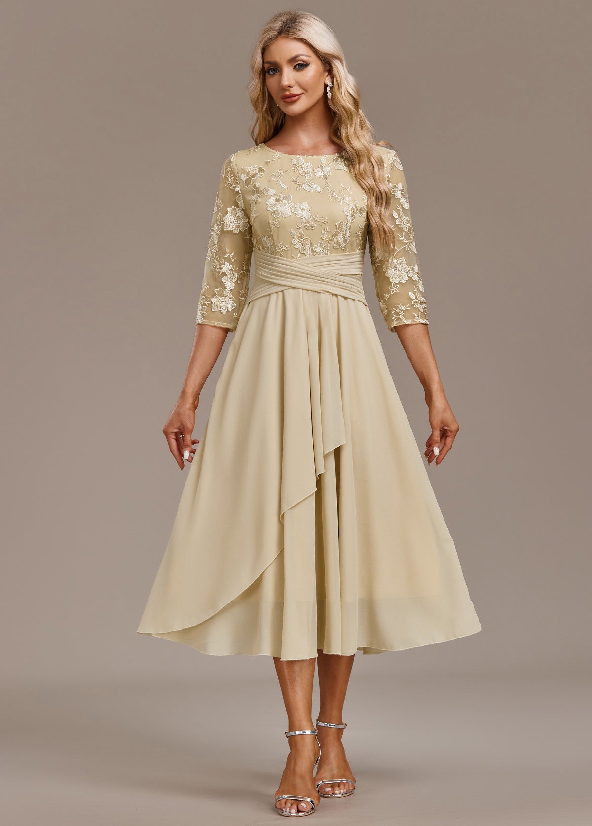 Manuela | Damen Besticktes Chiffon Midikleid