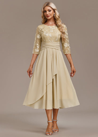 Manuela | Damen Besticktes Chiffon Midikleid