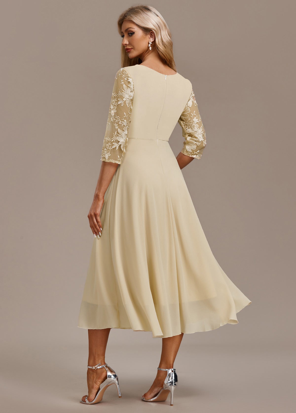 Manuela | Damen Besticktes Chiffon Midikleid