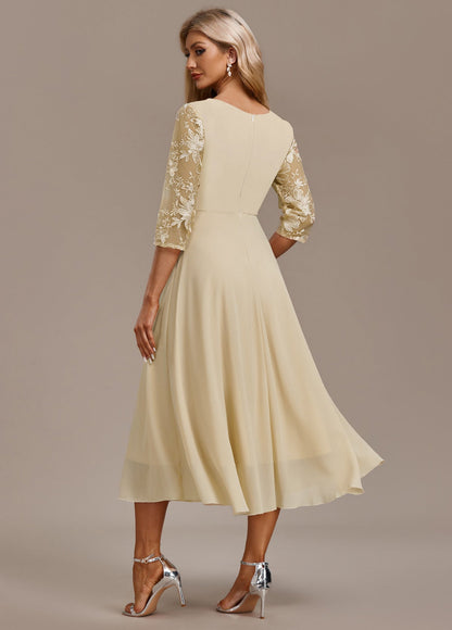Manuela | Damen Besticktes Chiffon Midikleid