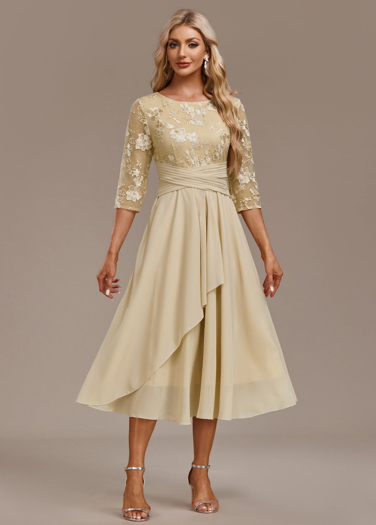 Manuela | Damen Besticktes Chiffon Midikleid