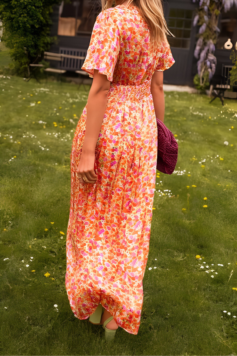 Damen Sommer Blumen Maxi Musselinkleid