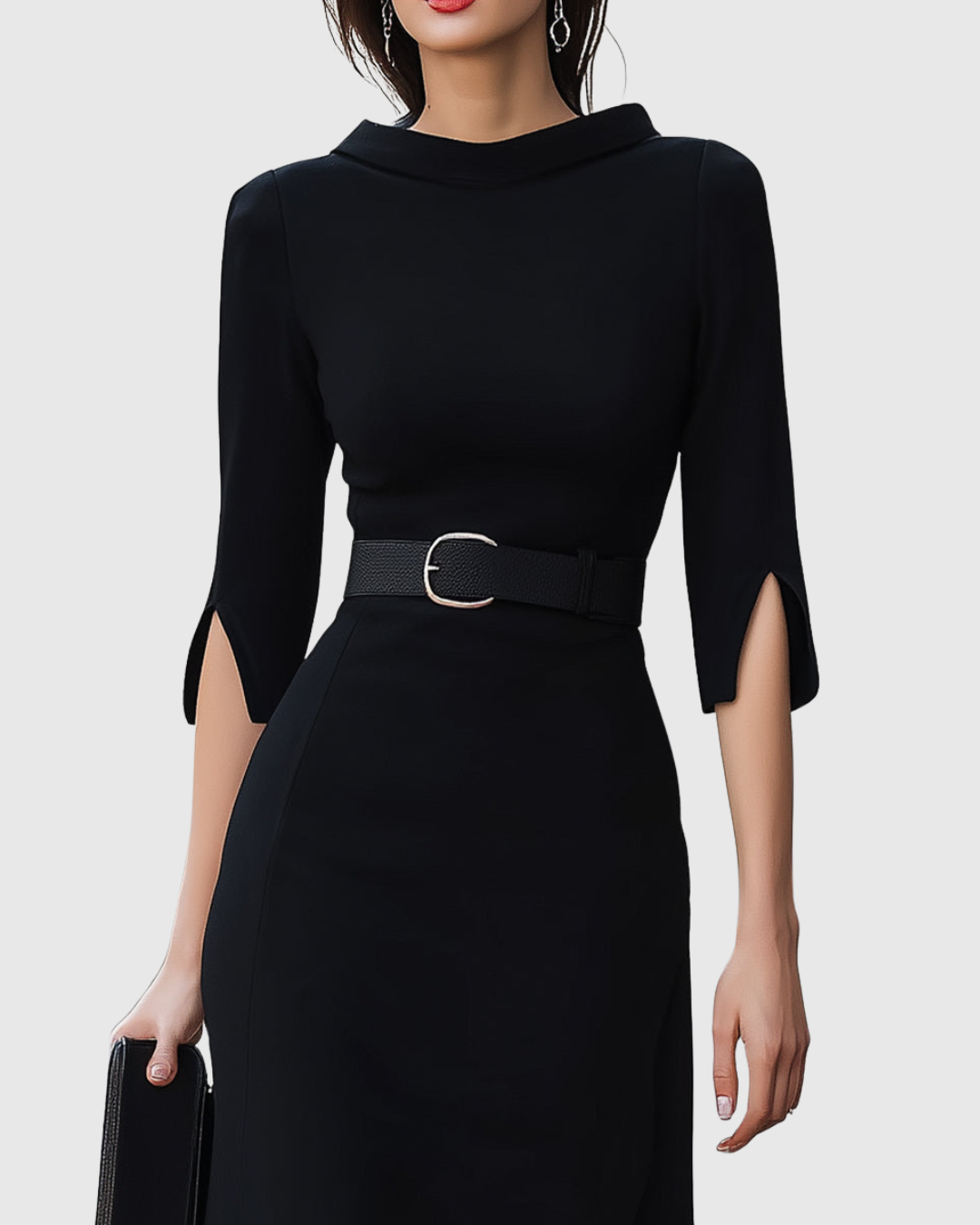 Damen Lässig Gürtel Asymmetrisch Midi Kleid