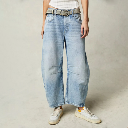 Damen Weite Cropped Alltags Jeanshose