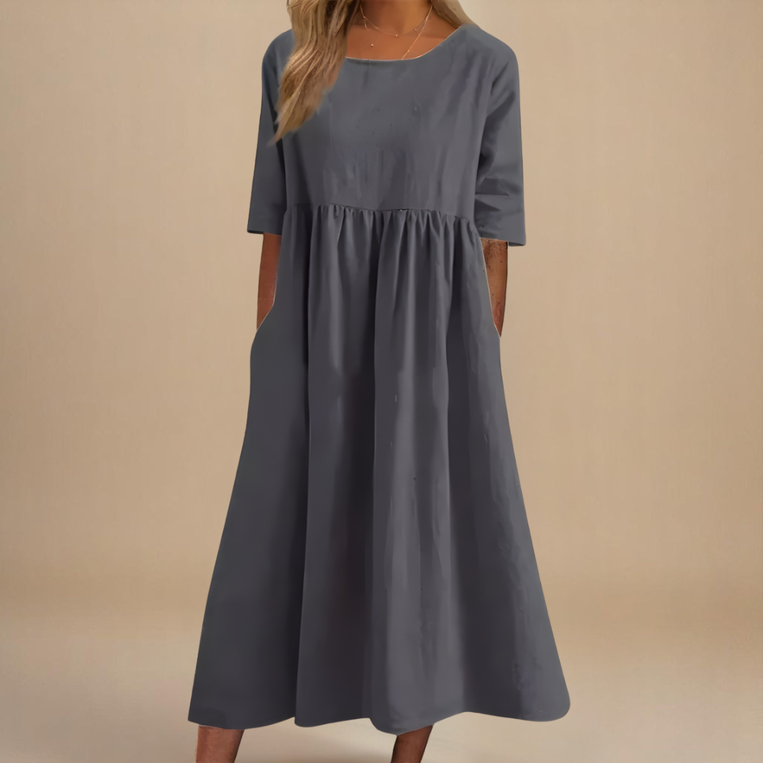 Damen Rundhals Relaxed Fit Sommer Midikleid
