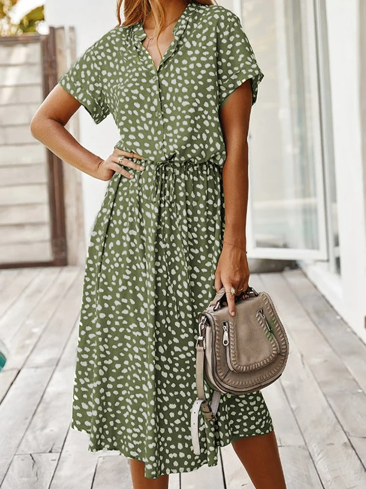 Anna | Damen Lässiges Bedrucktes Hemdkleid