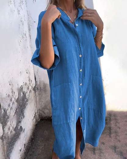 Damen Boho Hemdblusen midikleid mit Knopfleiste und lockerem Schnitt