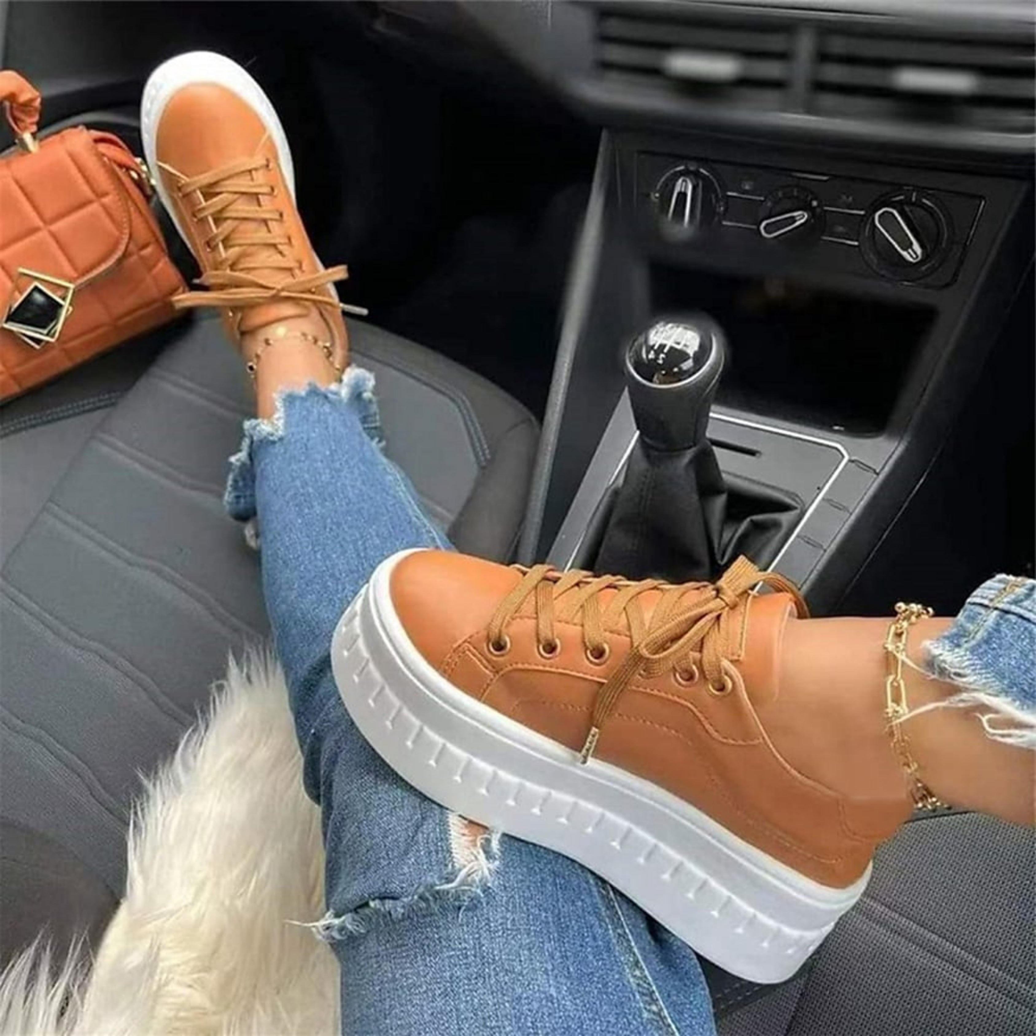 Damen Plattform Schnürung Sneaker