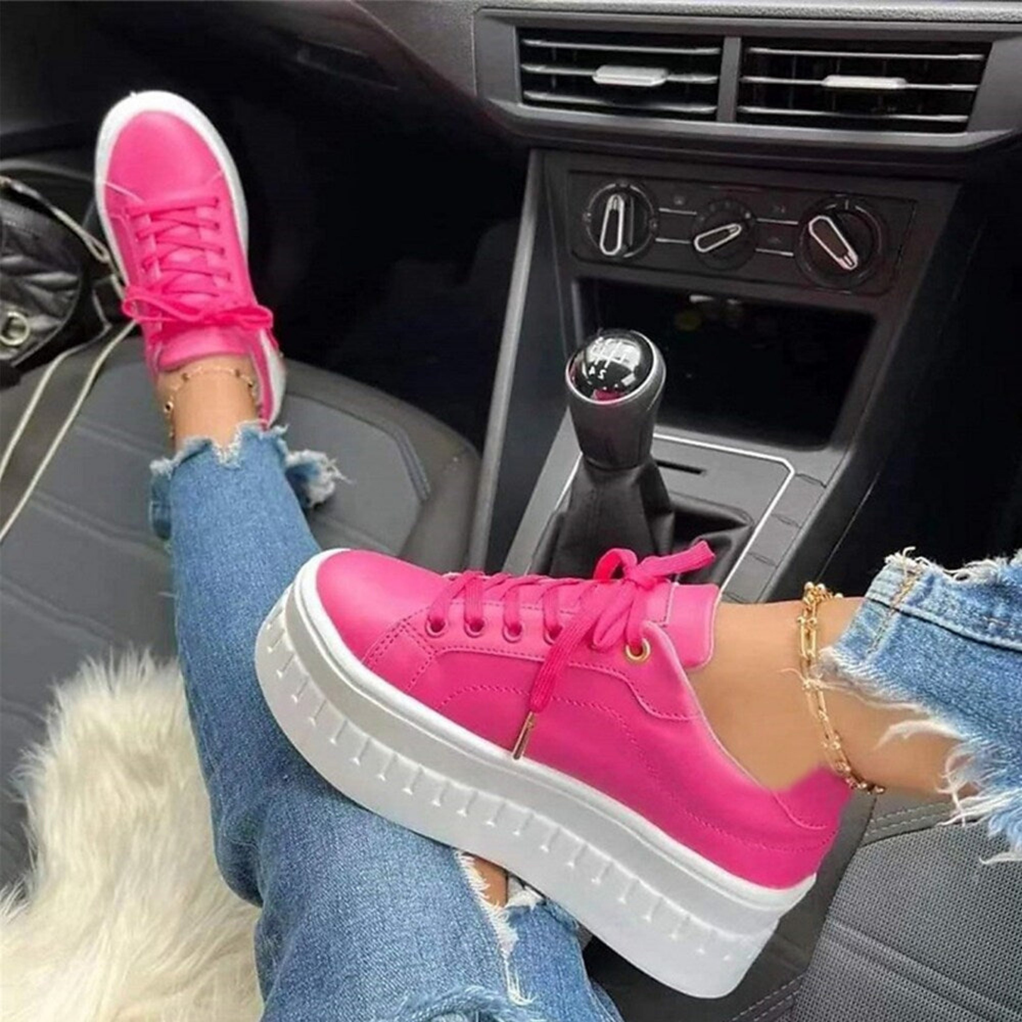 Damen Plattform Schnürung Sneaker