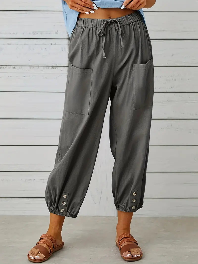 Damen Leichte Cropped Sommer Hose mit Kordelzug