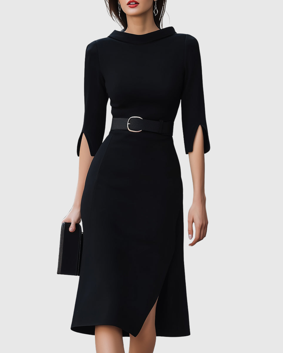 Damen Lässig Gürtel Asymmetrisch Midi Kleid