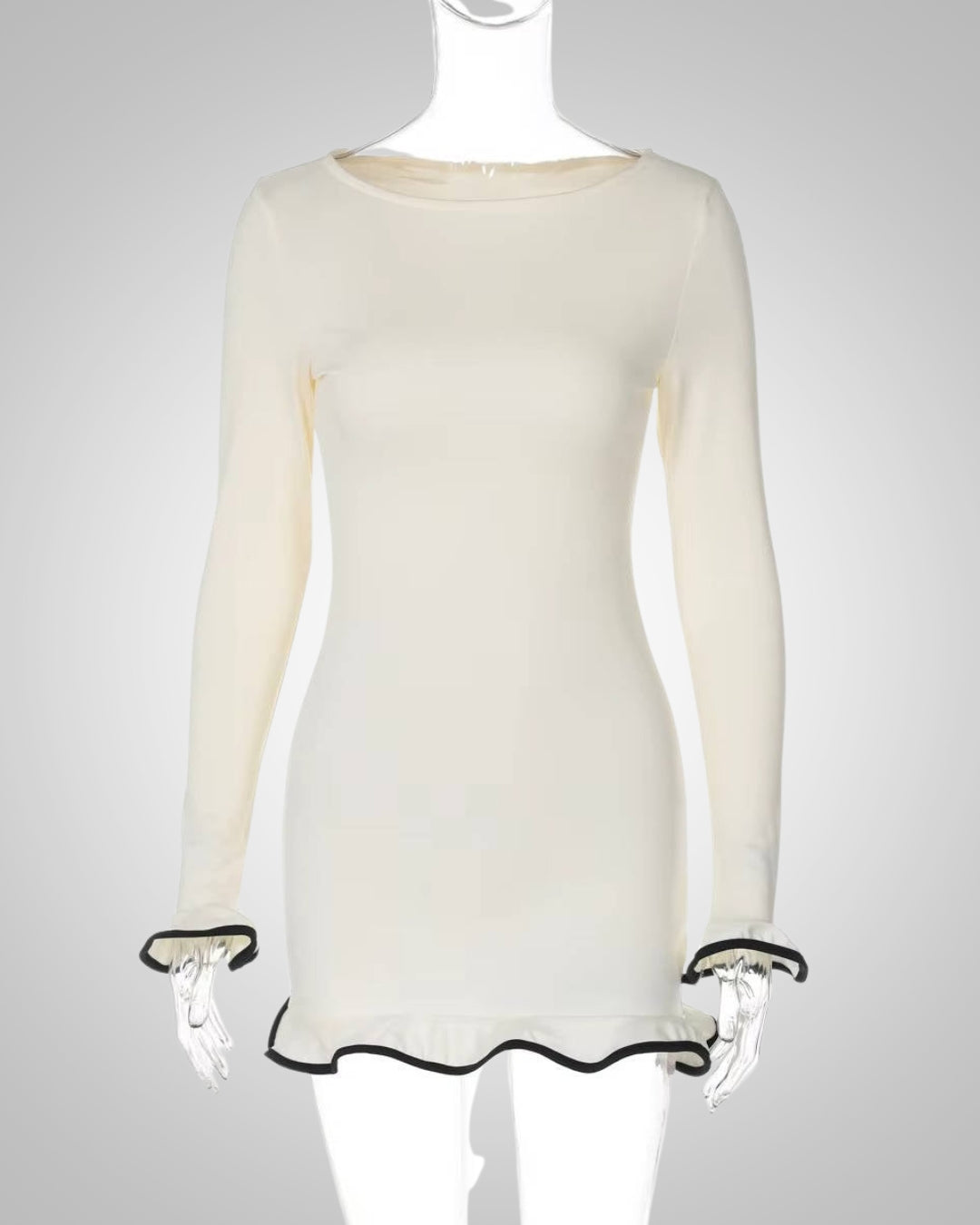 Damen Sommer Langarm Bodycon Minikleid mit Rüschen