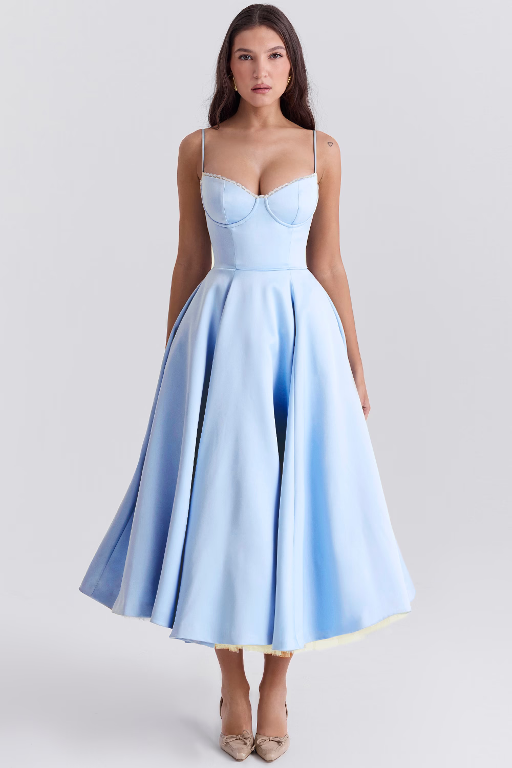 Damen Sommer Spaghettiträger Hochzeitsgast Midikleid