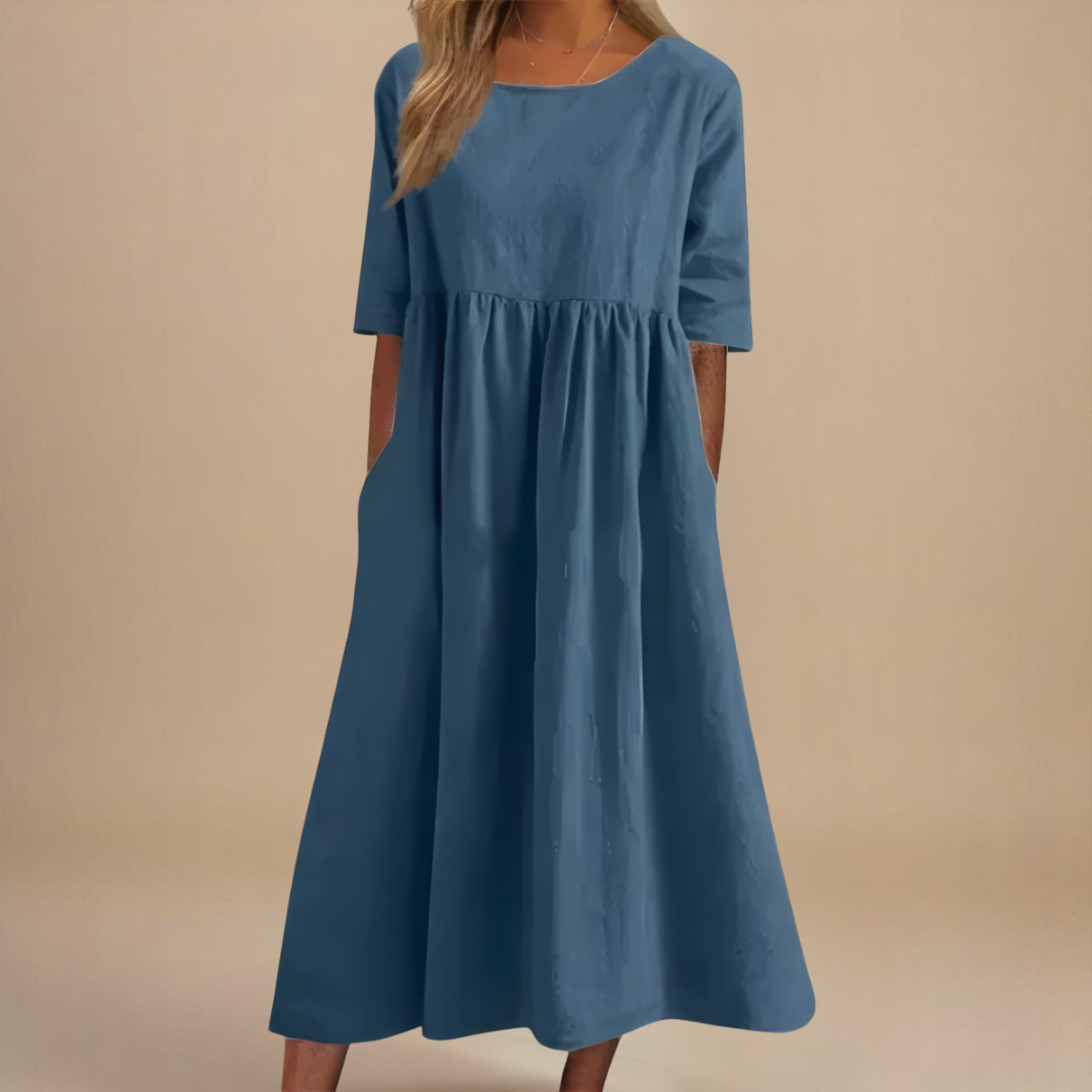 Damen Rundhals Relaxed Fit Sommer Midikleid
