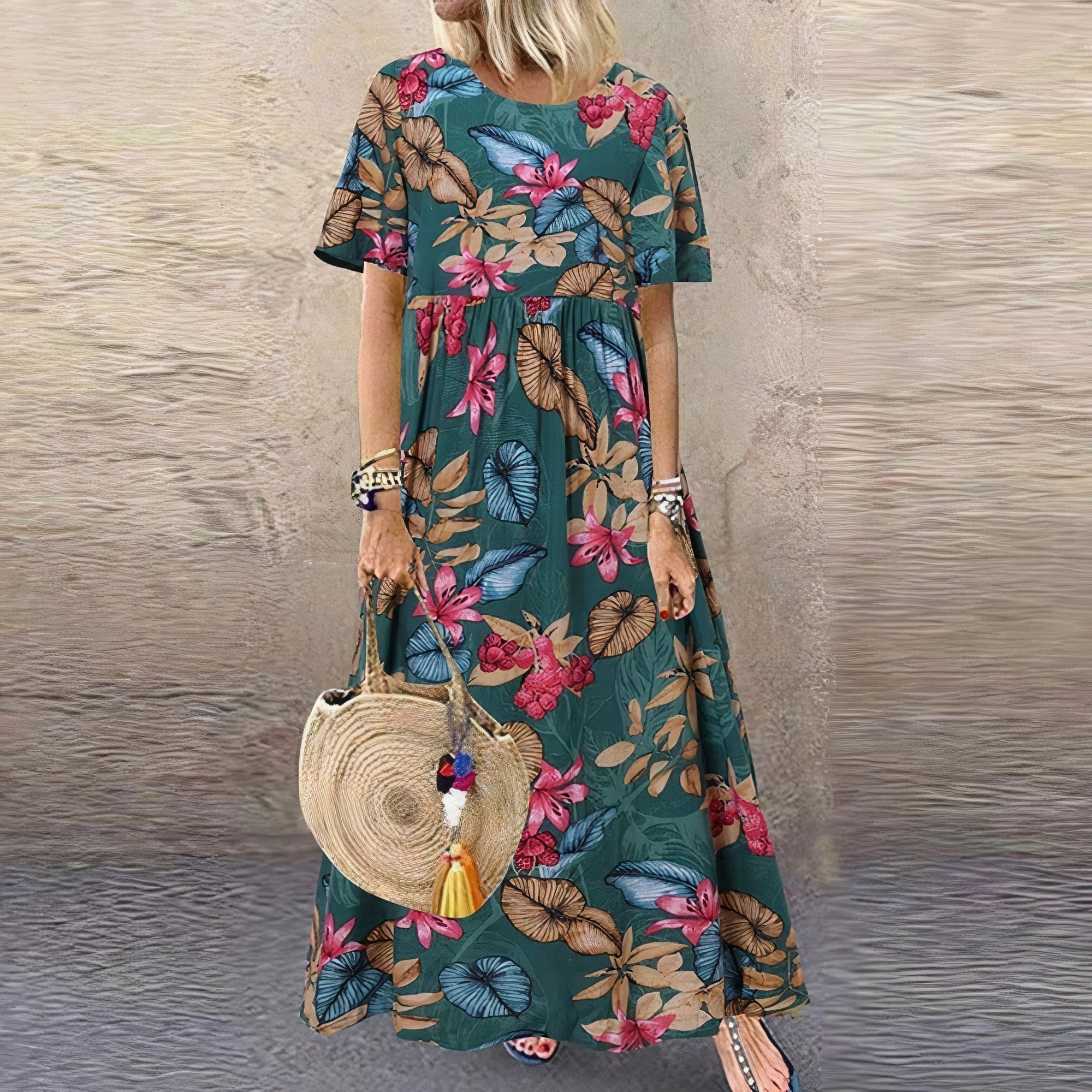 Damen Geblümtes Spitzen Maxi Sommerkleid
