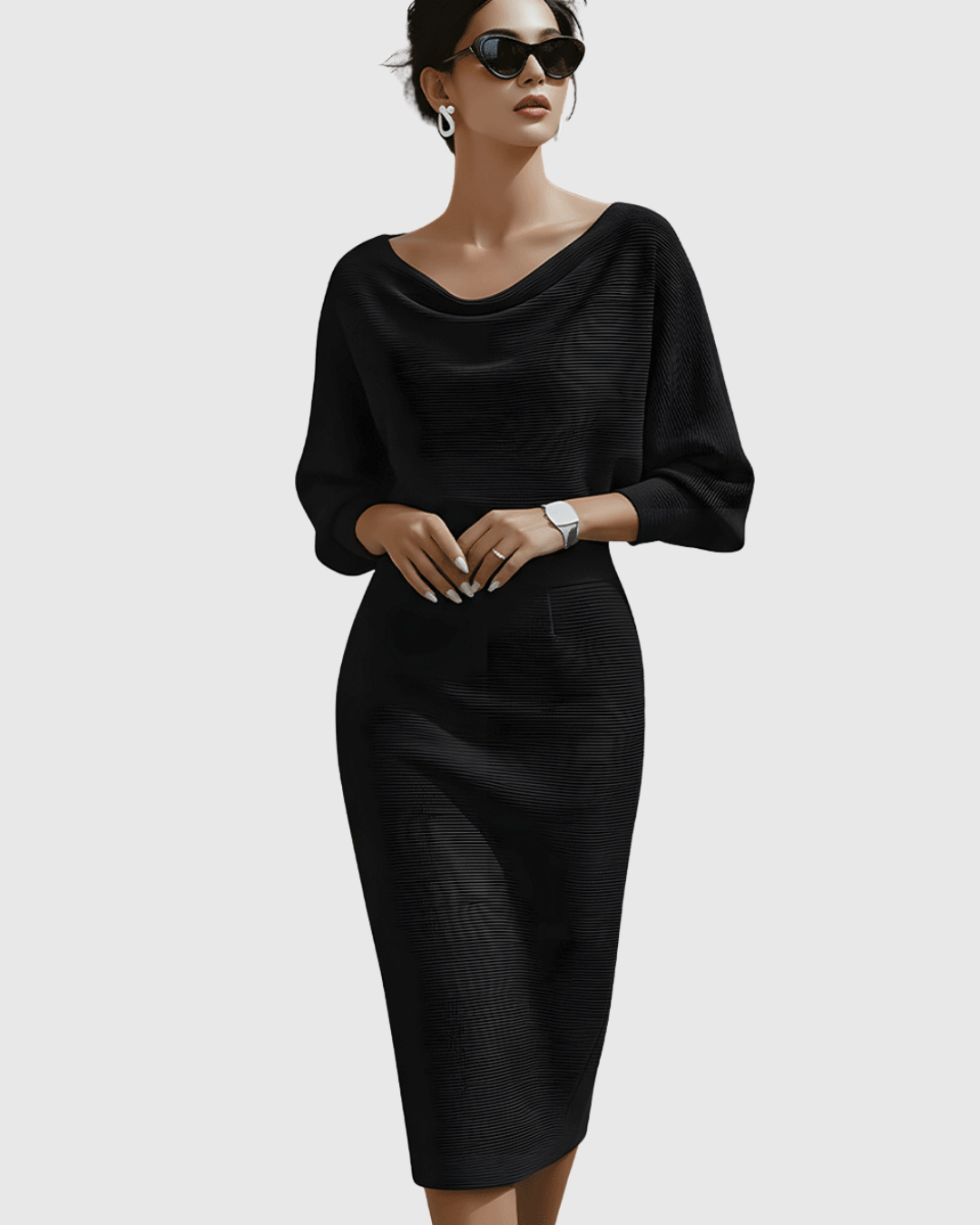 Damen Sommer Figurbetont Langarm Miidkleid
