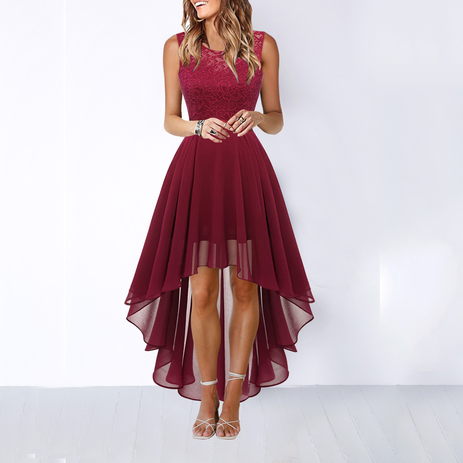 Damen Sommer Ärmellos Hochzeitsgast Midikleid