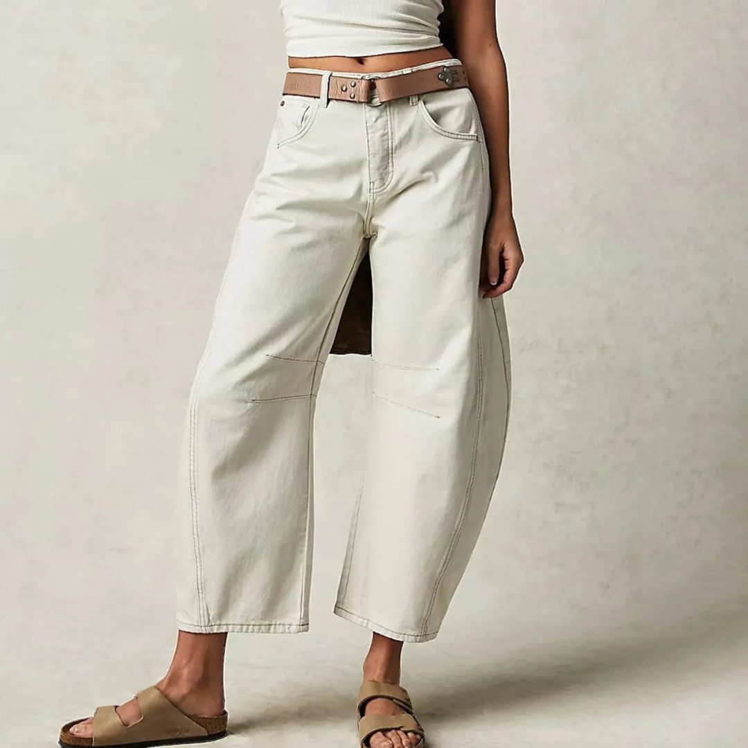 Damen Weite Cropped Alltags Jeanshose
