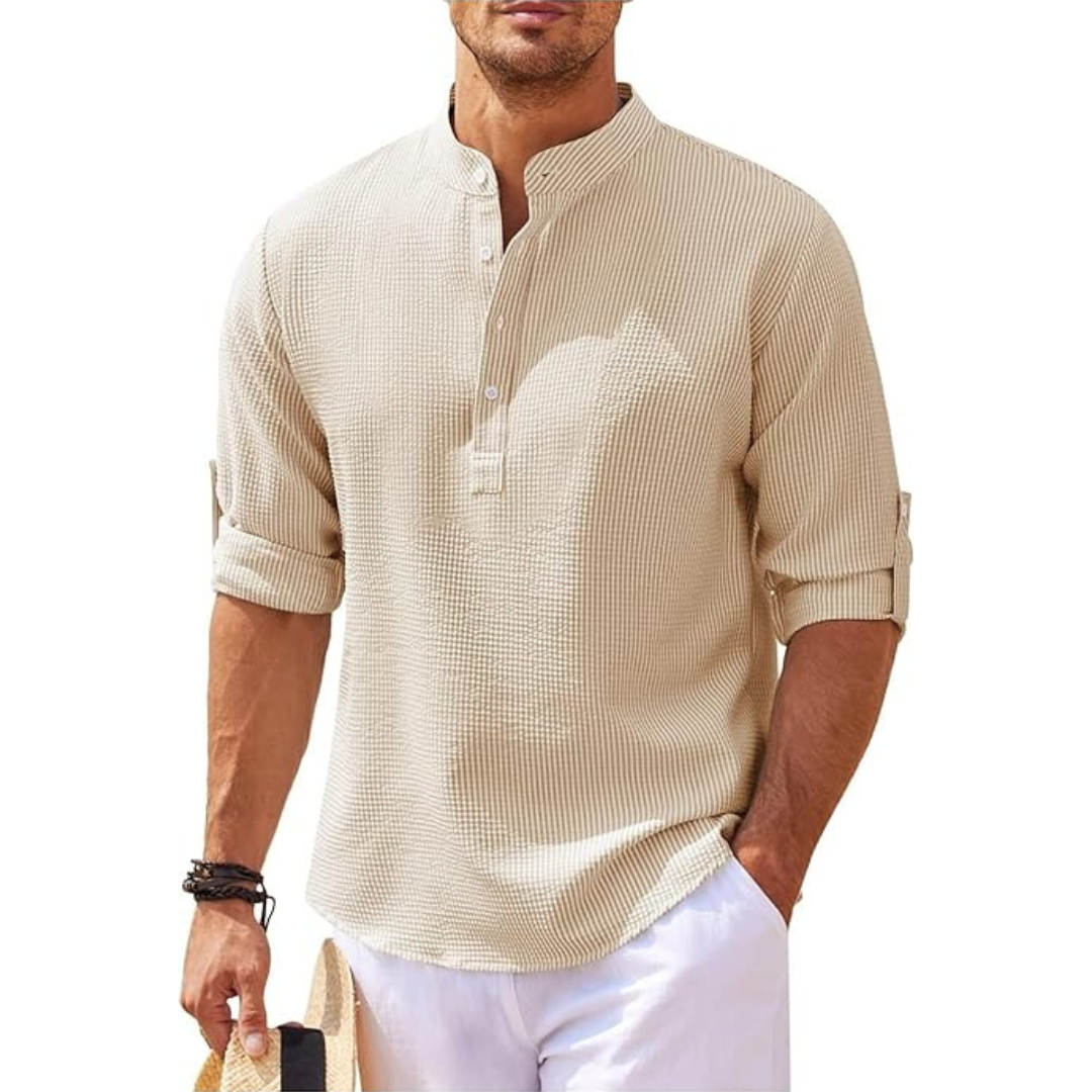 Herren Stehkragen Slim Fit Sommerhemd
