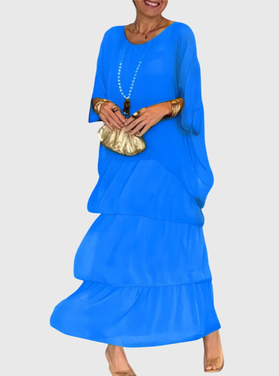 Damen Sommer Gestuft Locker Maxikleid