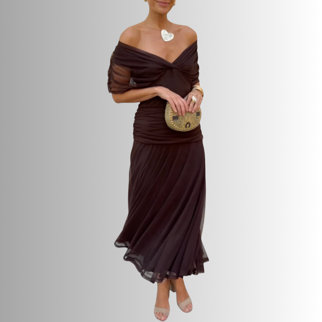 Damen Elegantes Schulterfrei Sommerkleid