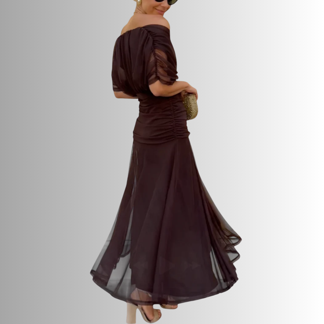 Damen Elegantes Schulterfrei Sommerkleid
