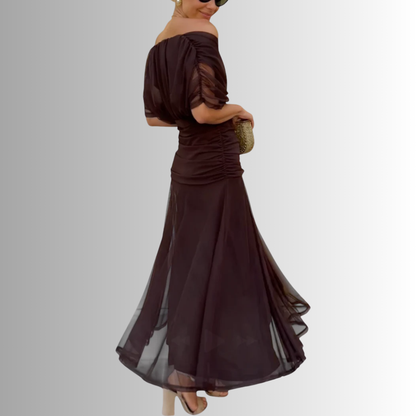 Damen Elegantes Schulterfrei Sommerkleid