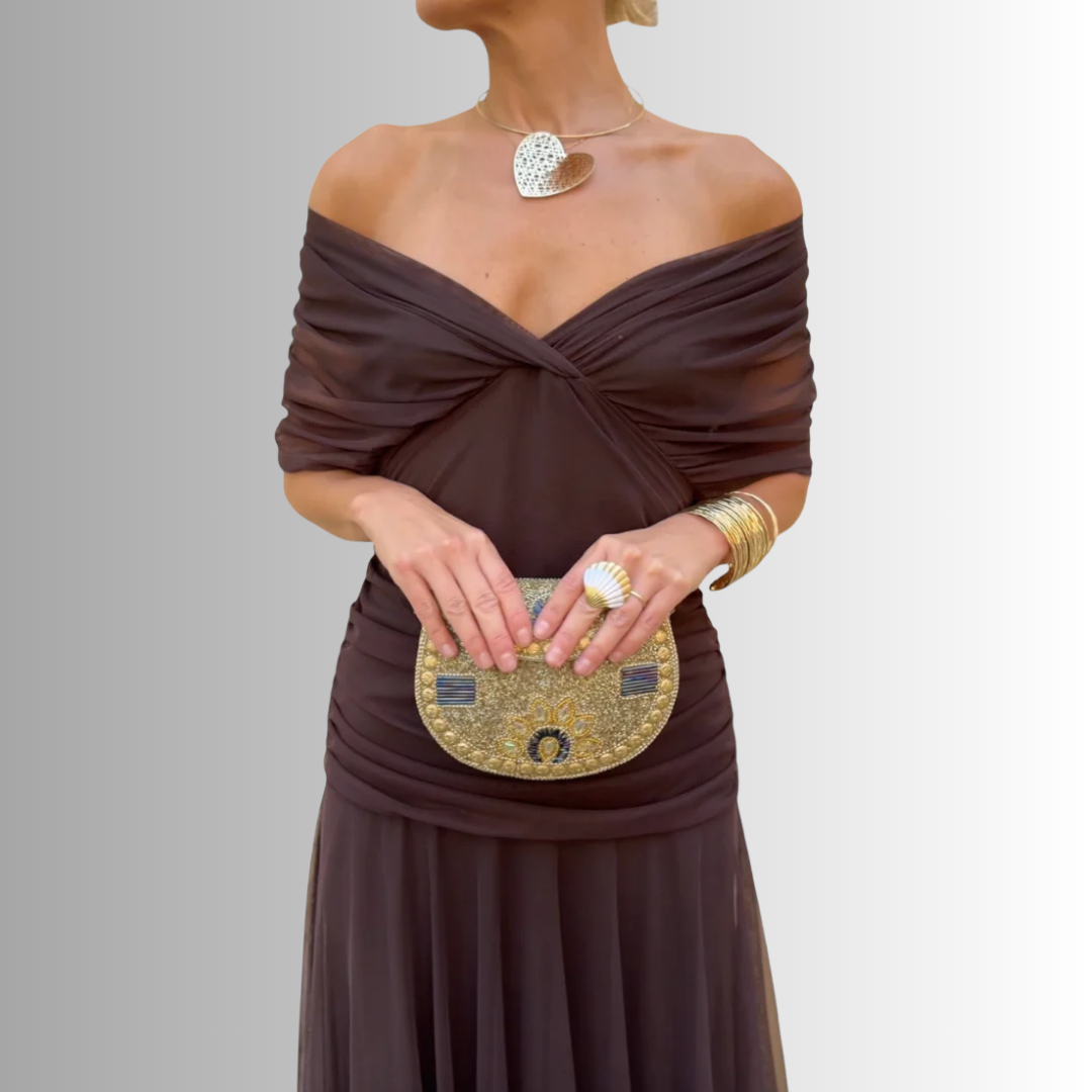 Damen Elegantes Schulterfrei Sommerkleid