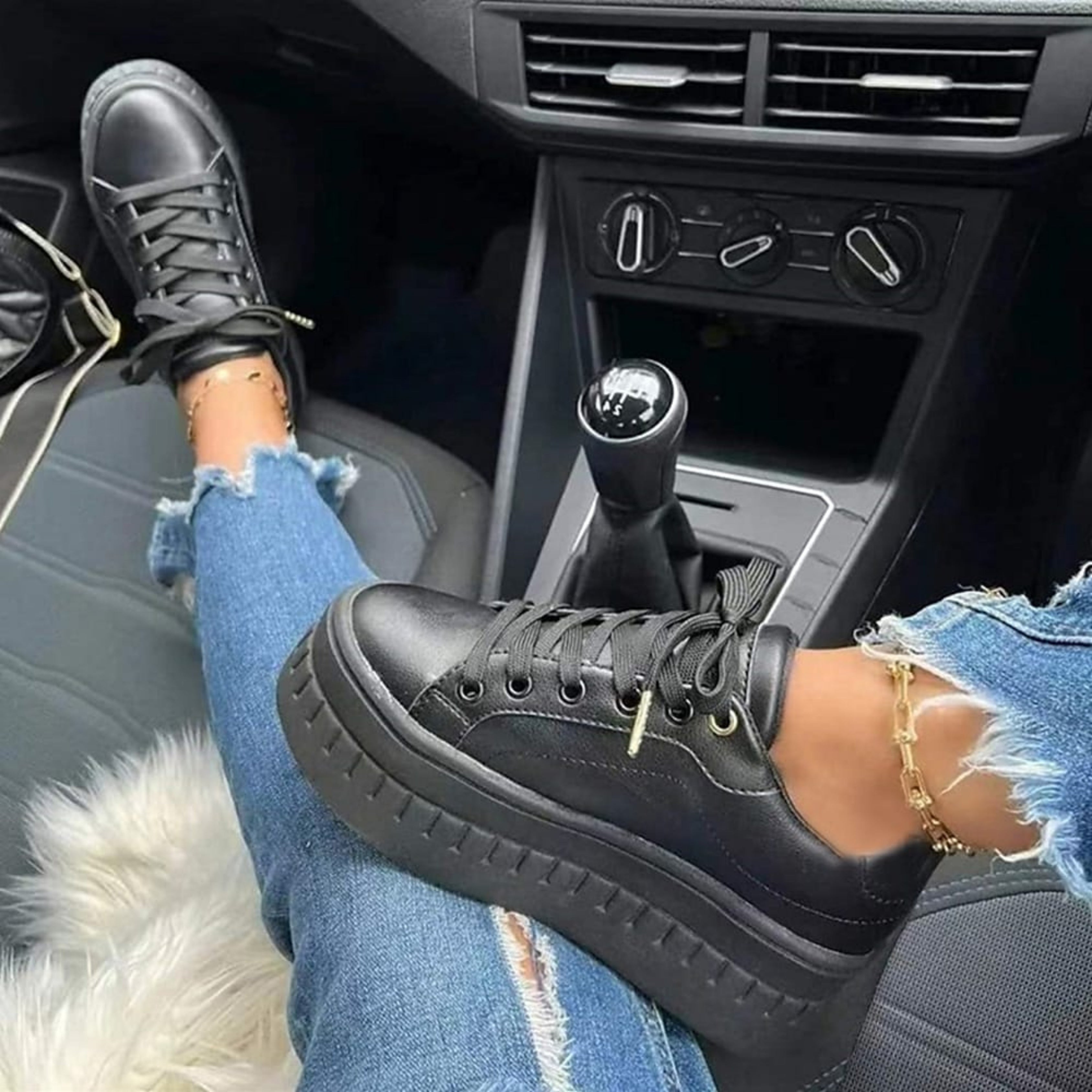 Damen Plattform Schnürung Sneaker