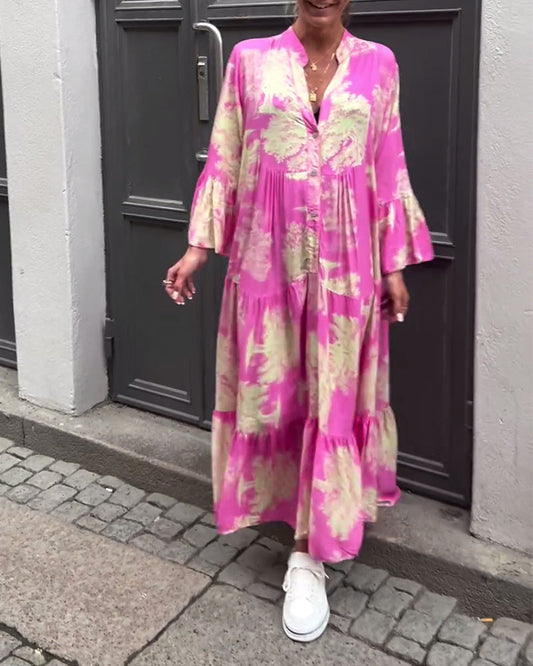 Damen Blumen Gestuft Maxi Sommerkleid