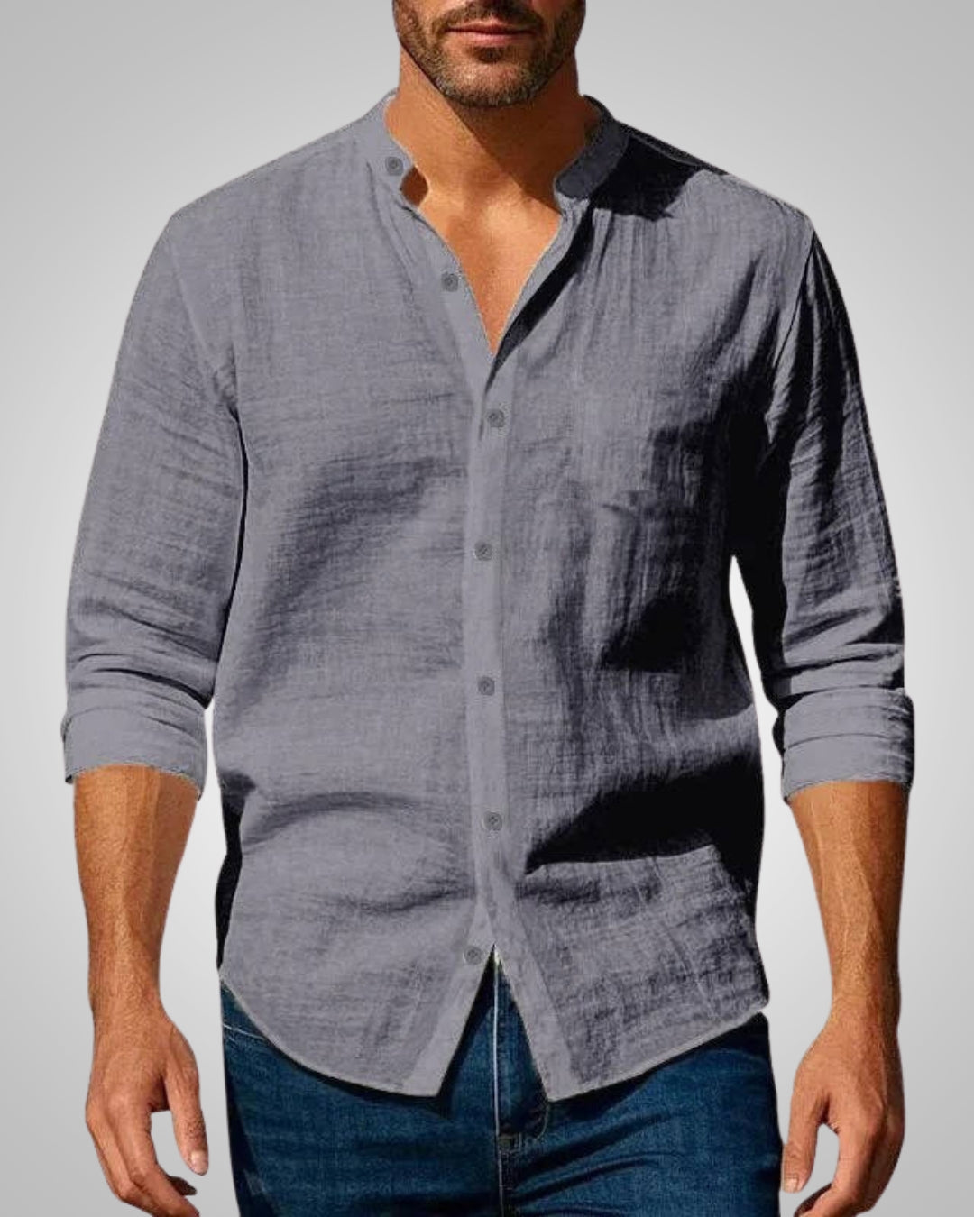 Herren Casual Stehkragen Slim Fit Sommer Hemd