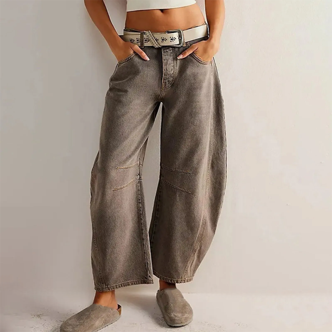 Damen Weite Cropped Alltags Jeanshose