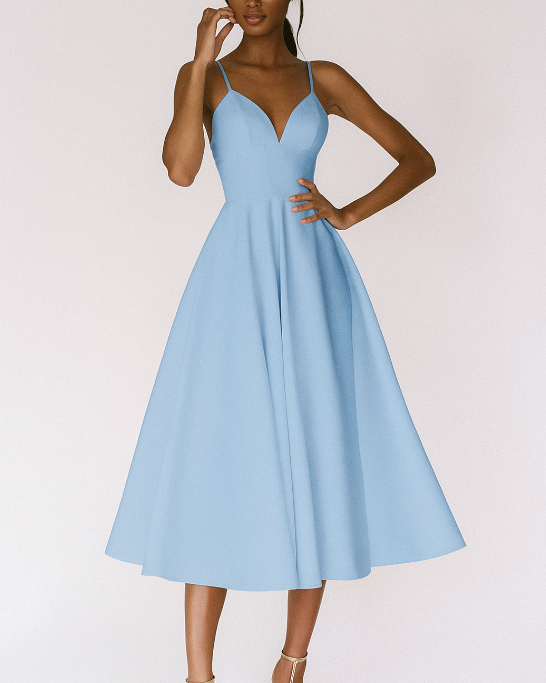 Damen Sommer Spaghettiträger Hochzeitsgast Midikleid