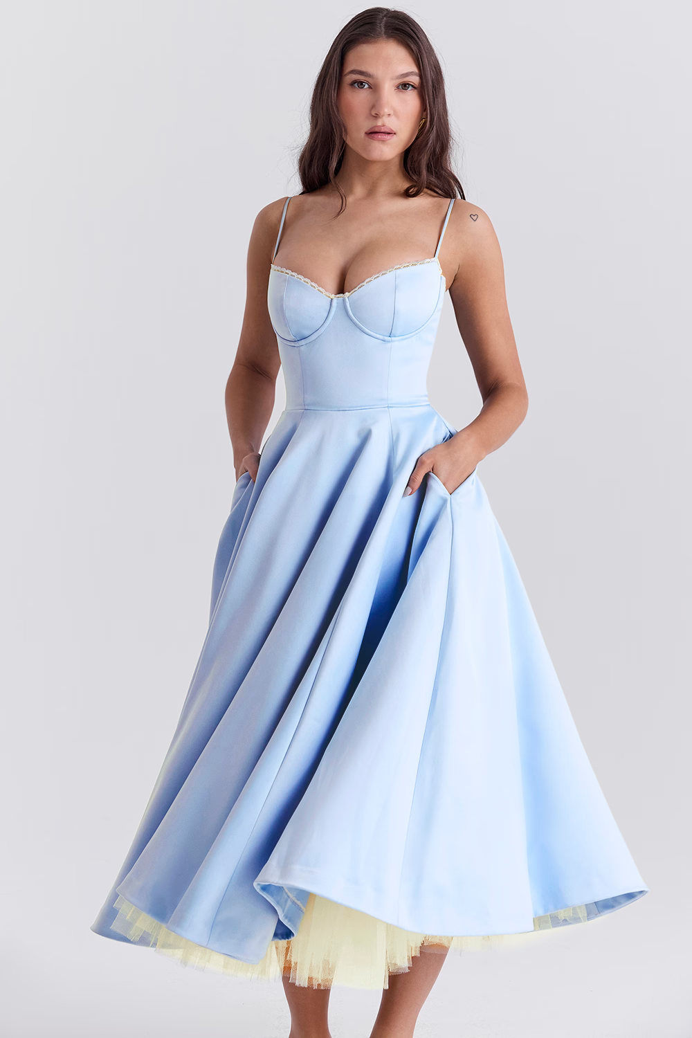 Damen Sommer Spaghettiträger Hochzeitsgast Midikleid