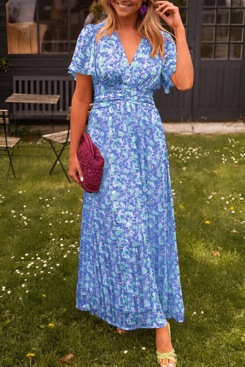 Damen Sommer Blumen Maxi Musselinkleid