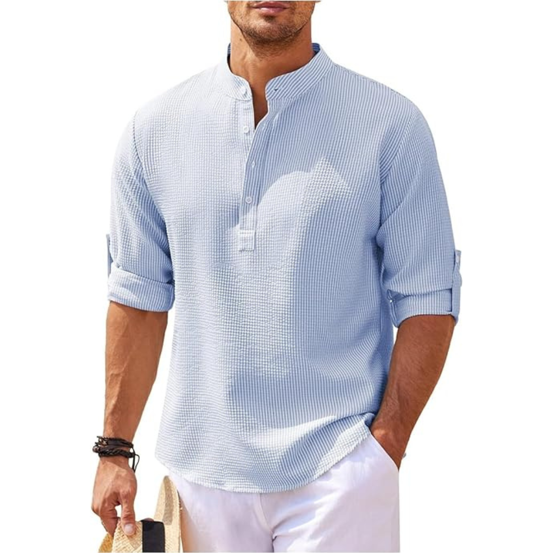 Herren Stehkragen Slim Fit Sommerhemd