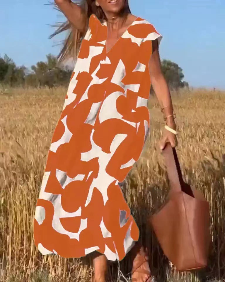 Damen V-Ausschnitt Grafisch Bedrucktes Maxi Kleid