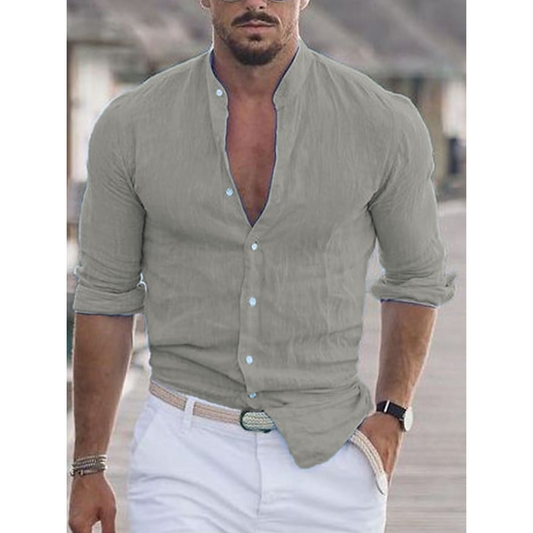 Herren Stehkragen Slim Fit Sommer Hemd