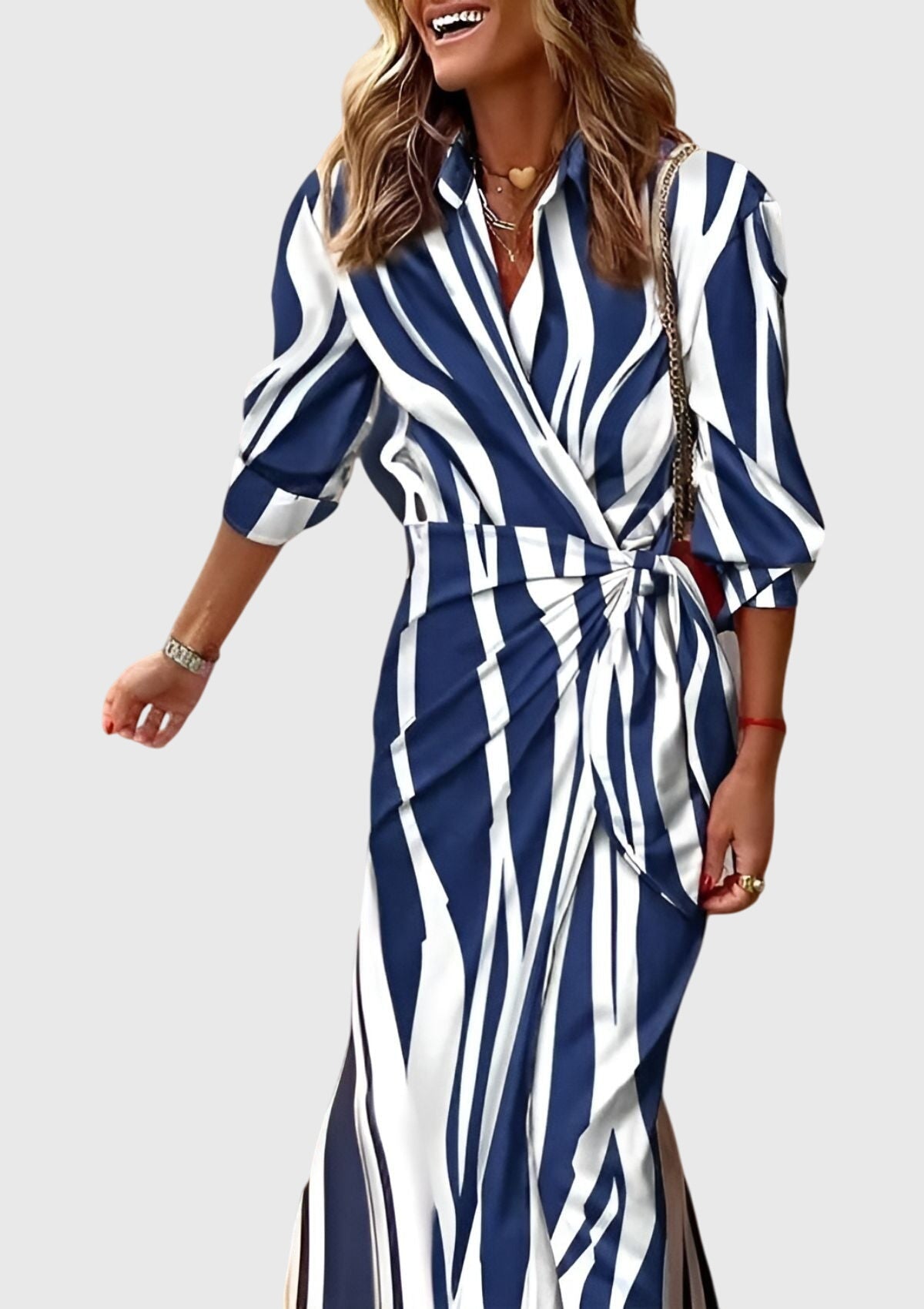 Damen Sommer Wickel Maxikleid mit Bindegürtel