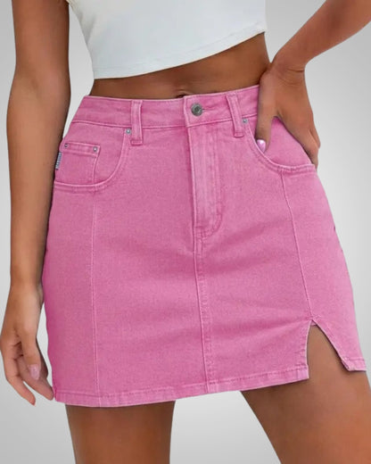 Damen Sommer Knopfleiste Mini Jeans Rock