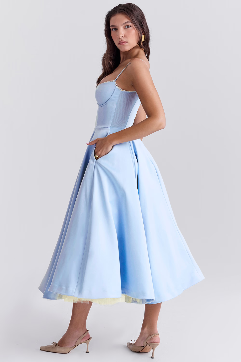 Damen Sommer Spaghettiträger Hochzeitsgast Midikleid