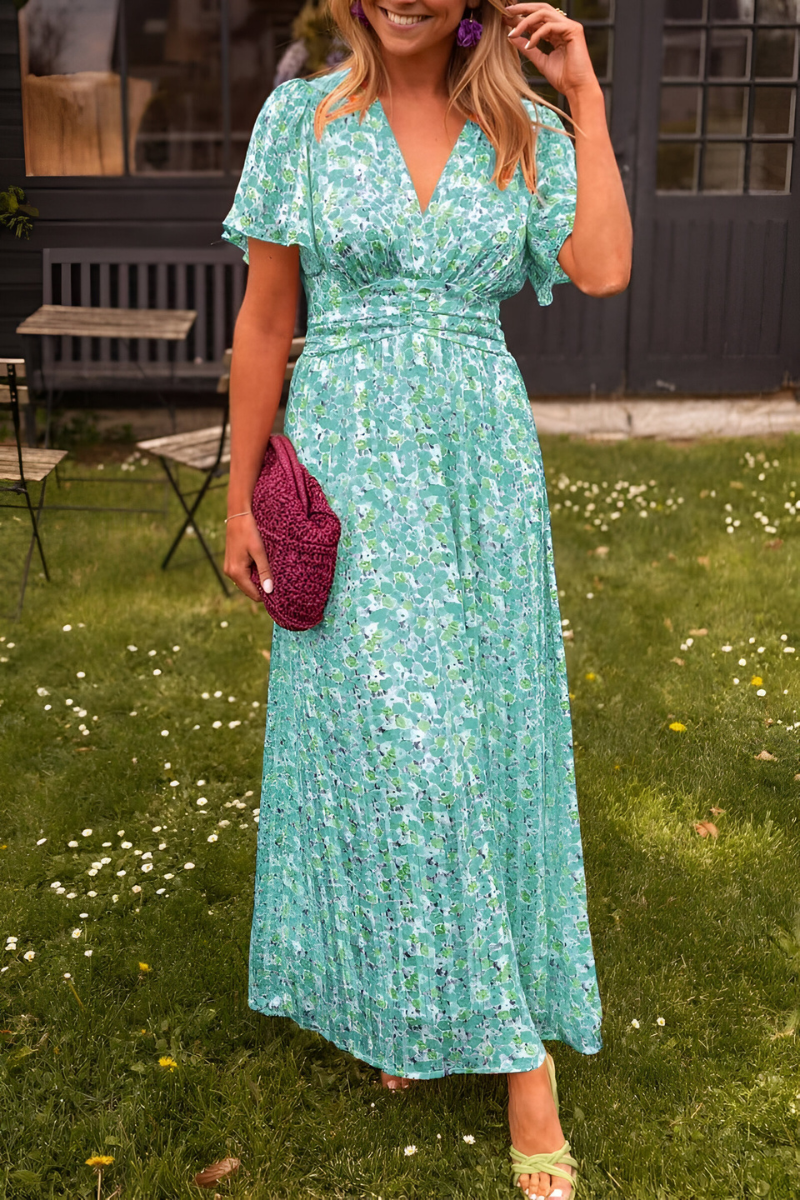 Damen Sommer Blumen Maxi Musselinkleid
