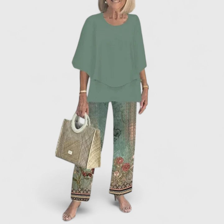 Damen Relaxed Fit Gemustert Casual Zweiteiler Set
